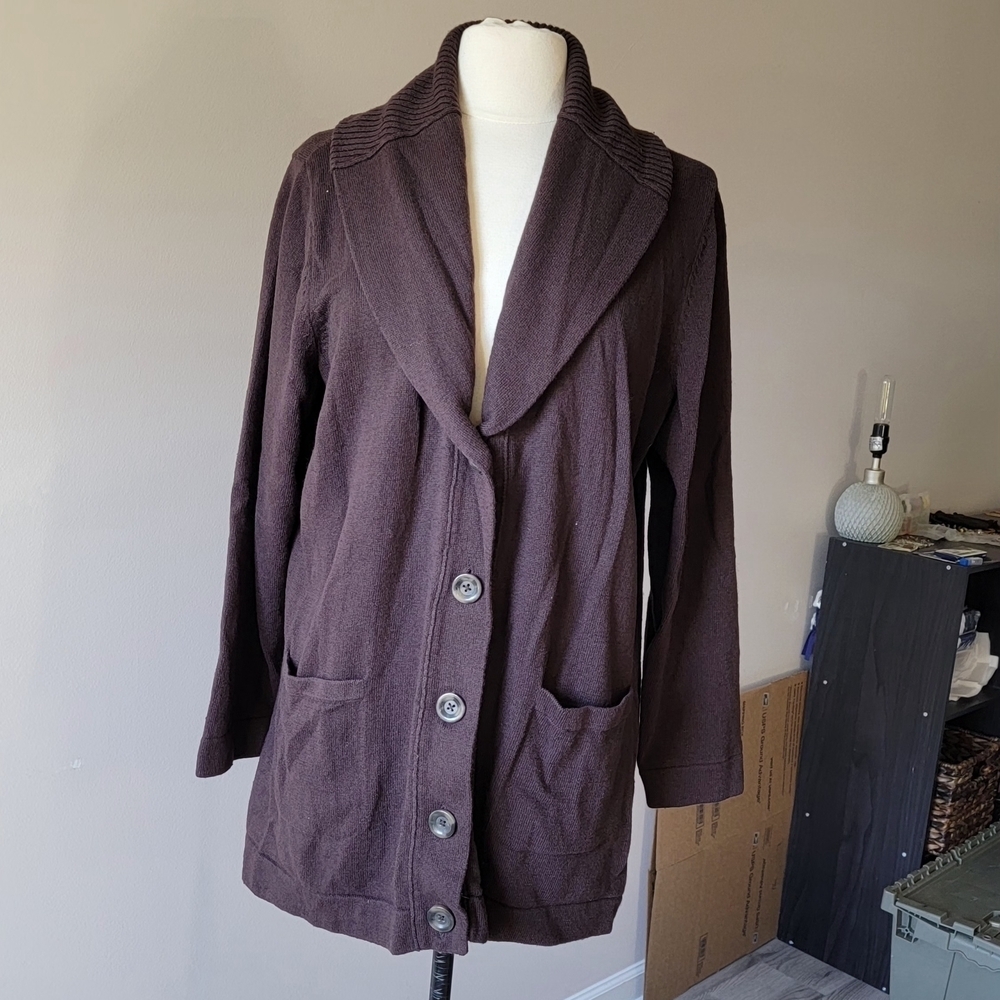 Kate Hill Women's Brown Shawl Collar Coat Cotton, Wool Blend. Size XXL